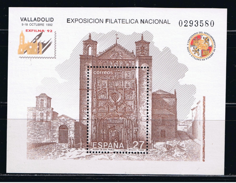 Edifil  3222  Exposición Filatélica Nacional Exfilna´92.  