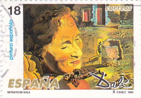 PINTURA-Retrato de Gala con dos costillas de cordero en equilibrio sobre su hombro- (Salvador Dalí) 
