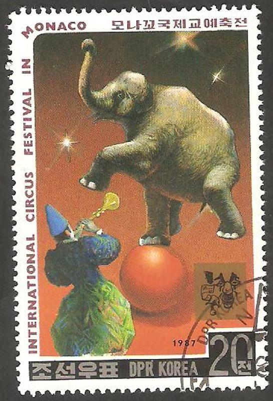1902 - Festival Internacional del Circo, en Mónaco, Payaso y elefante