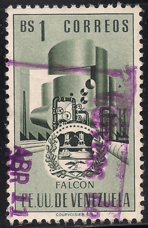 Escudo de Armas de Falcón y refinería de petróleo