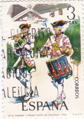 Tambor del Regimiento de Granada 1734-UNIFORMES MILITARES   (S)