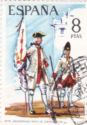 Abanderado del Regimiento de Zamora 1739-UNIFORMES MILITARES   (S)