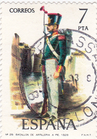 Artillería de a pie 1828-UNIFORMES MILITARES   (S)