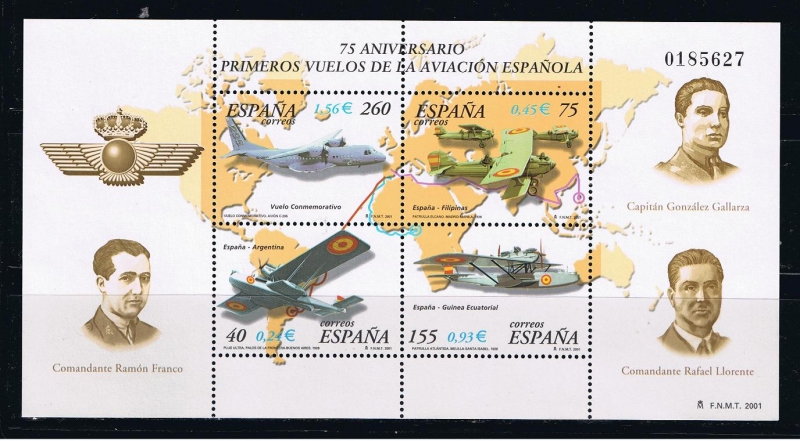 Edifil  3790  Aviación. 75º aniver. de primeros vuelos de la aviación española.  