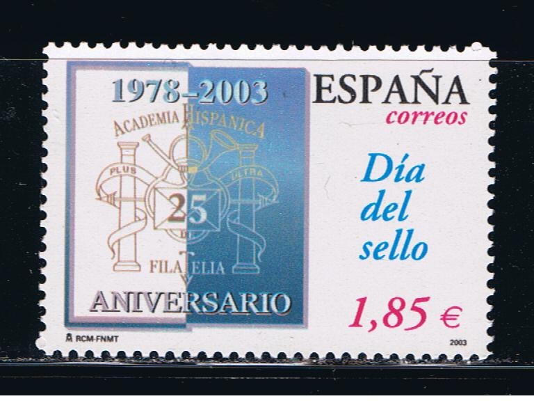 Edifil  3980  Día del Sello.25º aniver. de la Academia Huspánica de Filatelia. 