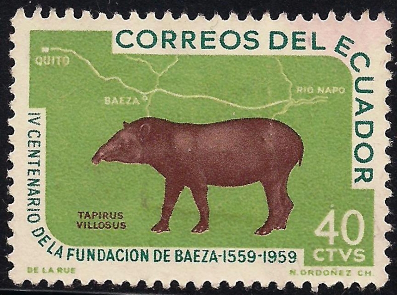 IV CENTENARIO DE LA FUNDACION DE BAEZA 1559-1959: TAPIRUS VILLOSUS Y MAPA.