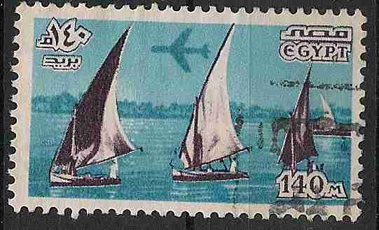 Plane over boats on Nile(Air Post Stamp). Sc 173