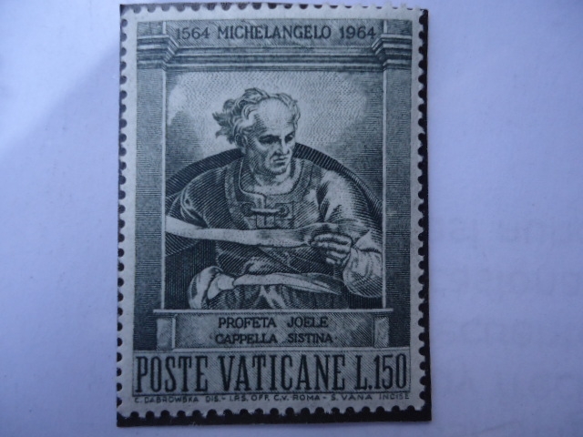 Poste Vaticane-Profeta Joele-Cappella Sistina. Oleo de Michalangelo 1564-1964