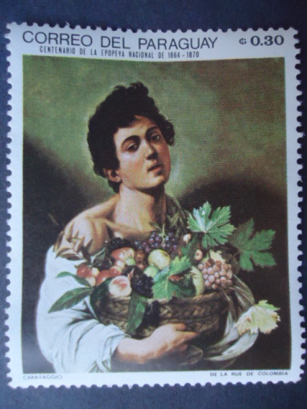 Pintores:Caravaggio- Oleo:Niño con un Cesto de Frutas (1593)-Centenario de la Epopeya Nacional 1864-