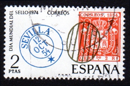 1974 Día Mundial del Sello. Parrilla y fechador de Sevilla - Edifil:2179