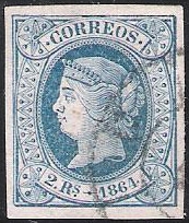 1864 - Edif 68 - 2 r. azul s. rosa - Isabel I