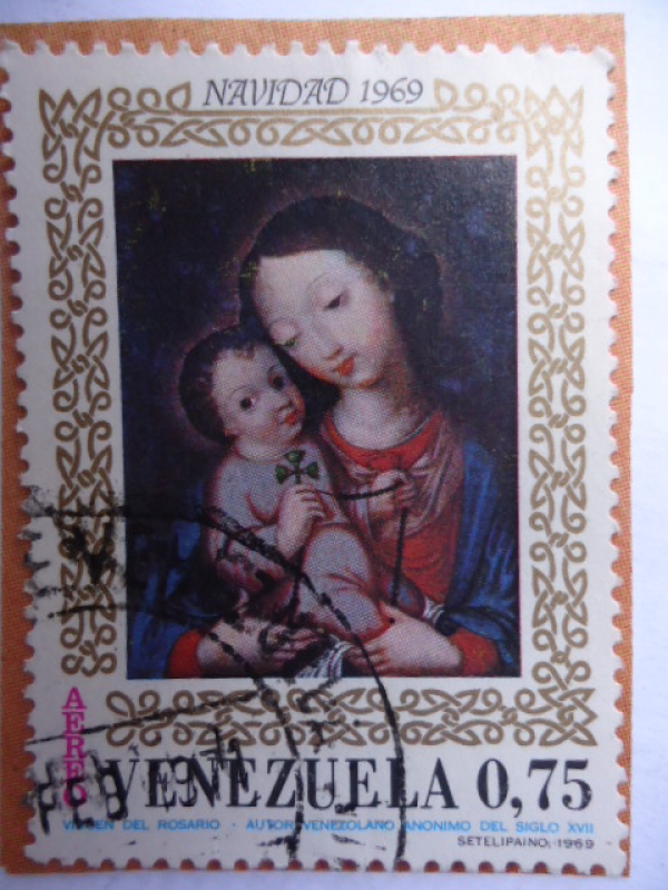 Navidad 1969-La Virgen del Rosario-Autor Venezolano Anónimo del Siglo XVII.