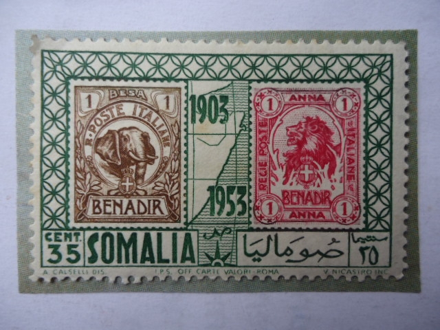 50 Anmiversario de los primeros Sellos emitido en Somalia-(Dos Sellos sobre un Sello)
