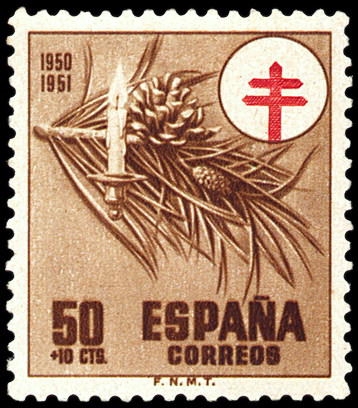 ESPAÑA SEGUNDO CENTENARIO Nº 1086 ** 50C*10C CASTAÑO CRUZ DE LORENA