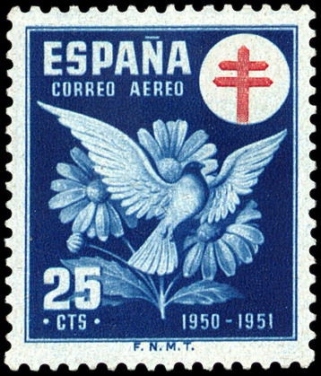 ESPAÑA SEGUNDO CENTENARIO Nº 1087 ** 25C AZUL CRUZ DE LORENA