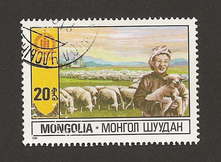 Pastora con rebaño ovejas
