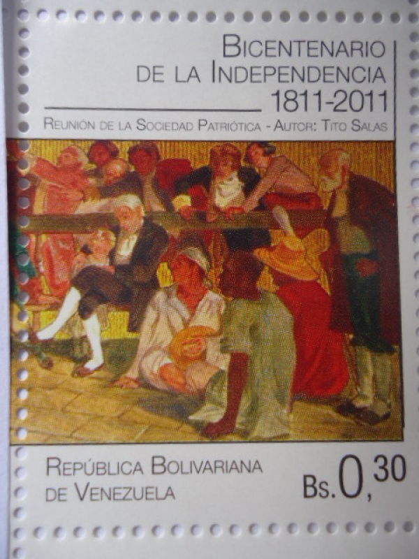 Bicentenario de la Independencia 1811-2011 - Reunión de la sociedad Patriótica -(Sello 9de 10)