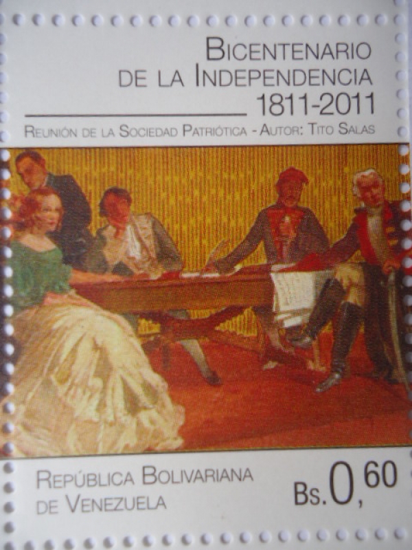 Bicentenario de la Independencia 1811-2011 - Reunión de la sociedad Patriótica -(Sello 3 de 10)