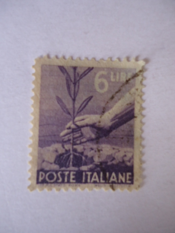 Mano plantando un Olivo - Democracia - Poste Italiane-Serie Básica 1945