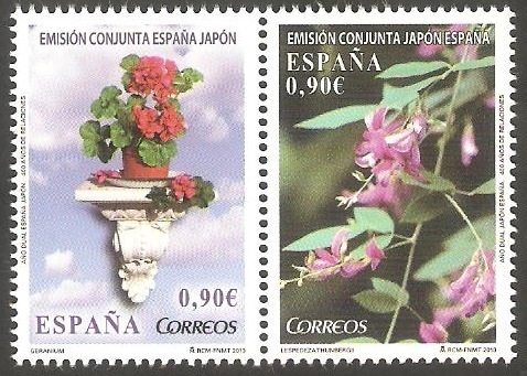 Emisión conjunta España Japón, flor Geranio y Lespedeza thunbergii