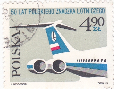 2237 - 50 anivº del primer sello aéreo polaco, avión  Iliouchine