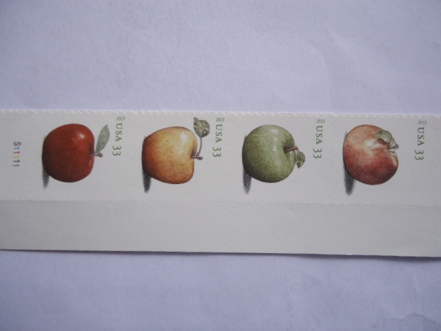 Ilustraciones a todo color de las manzanas: Baldwin, Granny Smith,Golden Delicious y el espia Norte.
