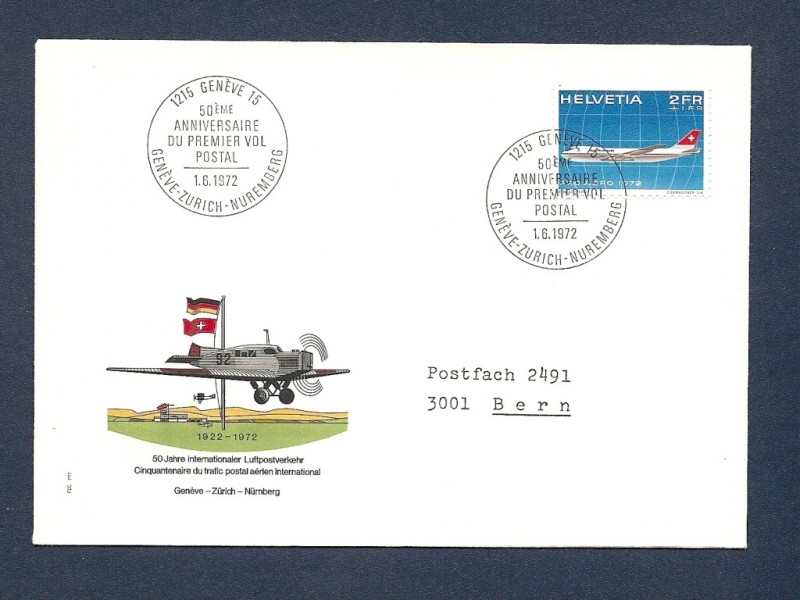 50 Aniversario del primer vuelo postal Suiza-Alemania(Avión de Swissair)