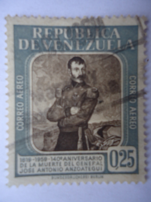 1819-1959- 140º Aniversariode la Muerte  del General José Antonio Anzoategui