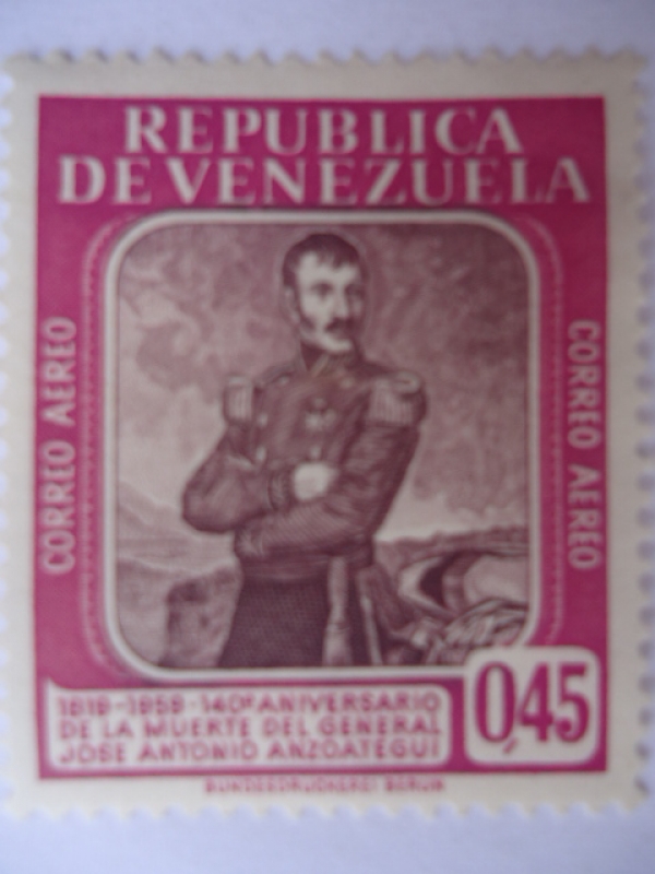 1819-1956- 140º Aniversario de la Muewrte del General José Antonio Anzoategui.