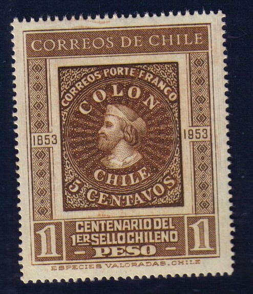 Colón:Centenario Primer Sello Chileno (1853-1953)