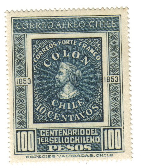 Colón:Centenario Primer Sello Chileno (1853-1953)