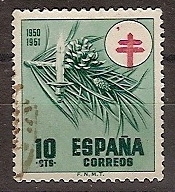 ESPAÑA SEGUNDO CENTENARIO USD Nº 1085 (0) 10C VERDE PRO TUBERCULOSOS