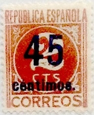 45 céntimos sobre 2 céntimos 1938