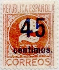 45 céntimos sobre 2 céntimos 1938