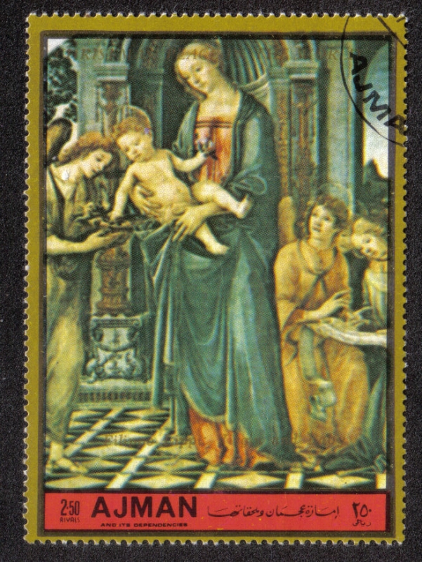 Ajman, Navidad de 1972 - Pinturas (III). Virgen y Niño; por Filippo Lippi
