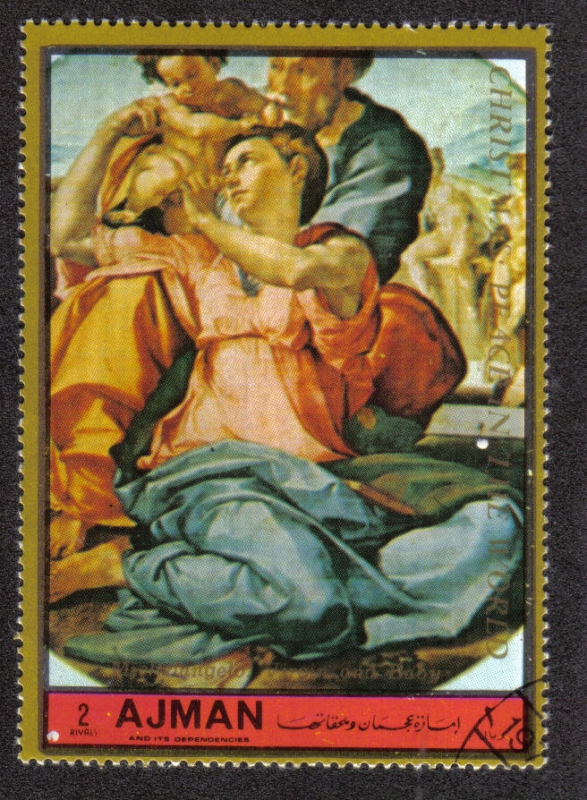 Ajman, Navidad de 1972 - Pinturas (III). Virgen y niño; por Michelangelo