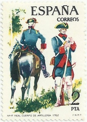 UNIFORMES MILITARES.Nº17. REAL CUERPO DE ARTILLERIA 1762. EDIFIL 2237