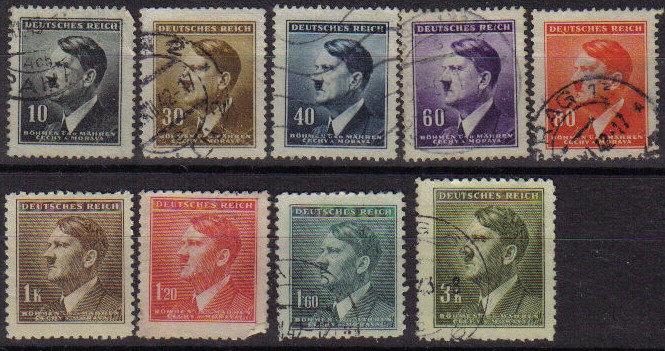 CHECOSLOVAQUIA BOHEMIA Y MORAVIA 1942 Michel-89-90-1-3-4-5-6-8-102 Serie Basica Adolf Hitler BOHMEN