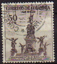 COLOMBIA 1954 Michel 680 SELLO AEREO MONUMENTO A BOLIVAR PUENTE DE BOYACA USADO