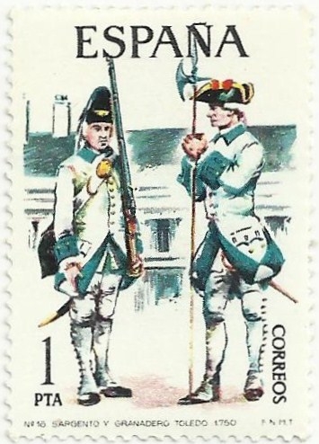 UNIFORMES MILITARES. Nº16 SARGENTO Y GRANADERO REGIMIENTO TOLEDO 1750. EDIFIL 2236