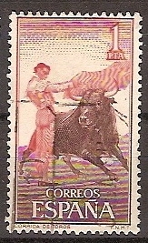 ESPAÑA SEGUNDO CENTENARIO USD Nº 1261 (0) 1P CASTAÑO Y BERMELLON  TAUROMAQUIA