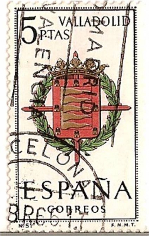 Correos España / Valladolid / 5 pecetas / escudos