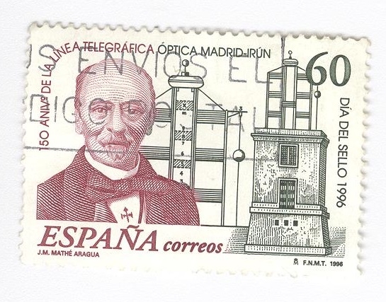 Dia del sello 1996.150 aniversario de la linea telegráfica óptica Madrid-Irun