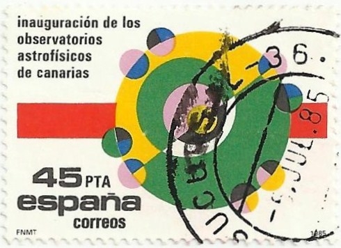 INAGURACIÓN DE LOS OBSERVATORIOS ASTROFÍSICOS DE CANARIAS. DIBUJO DE CÉSAR MANRIQUE. EDIFIL 2802