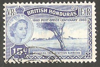 Honduras Británica - 161 - Centº del sello inglés, Elizaberth II, y tamarindo