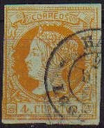 ESPAÑA 1860-1 52 Sello Isabel II 6c Usado