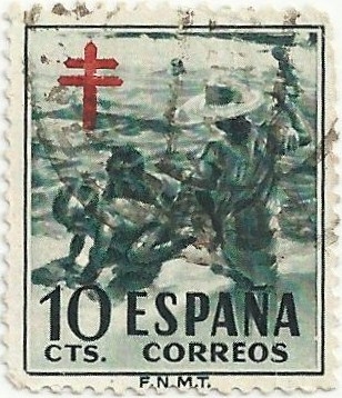 PRO-TUBERCULOSIS. NIÑOS EN LA PLAYA, DE SOROLLA. VALOR FACIAL 10 Cts. EDIFIL 1104