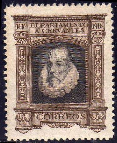 ESPAÑA 1916 288 Sello Nuevo III Centenario de la muerte de Cervantes Retrato de Cervantes FR-18
