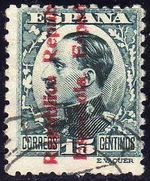 ESPAÑA 1931 596 Sello Alfonso XIII 15c. Sobrecargado con numero de control Usado