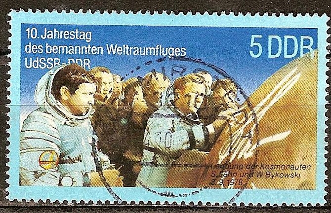 10a aniv del vuelo del espacio articular URSS -DDR,Cosmonauta Sigmund Jähn y Valeri Bykowski.